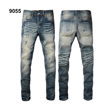 Wholesale Top Quality Brand Jeans Brand Men Fashion Designer Stretch Ripped Men's Mid-rise Ripped Denim Trousers