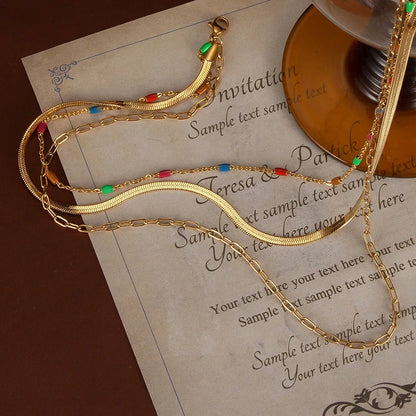 Wholesale High-Grade Stainless Steel Snake Bone Chain Necklace for Women Fashionable Colorful Drip Glue Gold Plating Weddings