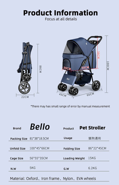 (Ready to Ship) Manufacture Cheap Pet Stroller for Cat and Dog Outdoor Walking One-Hand Easy Fold Trolley