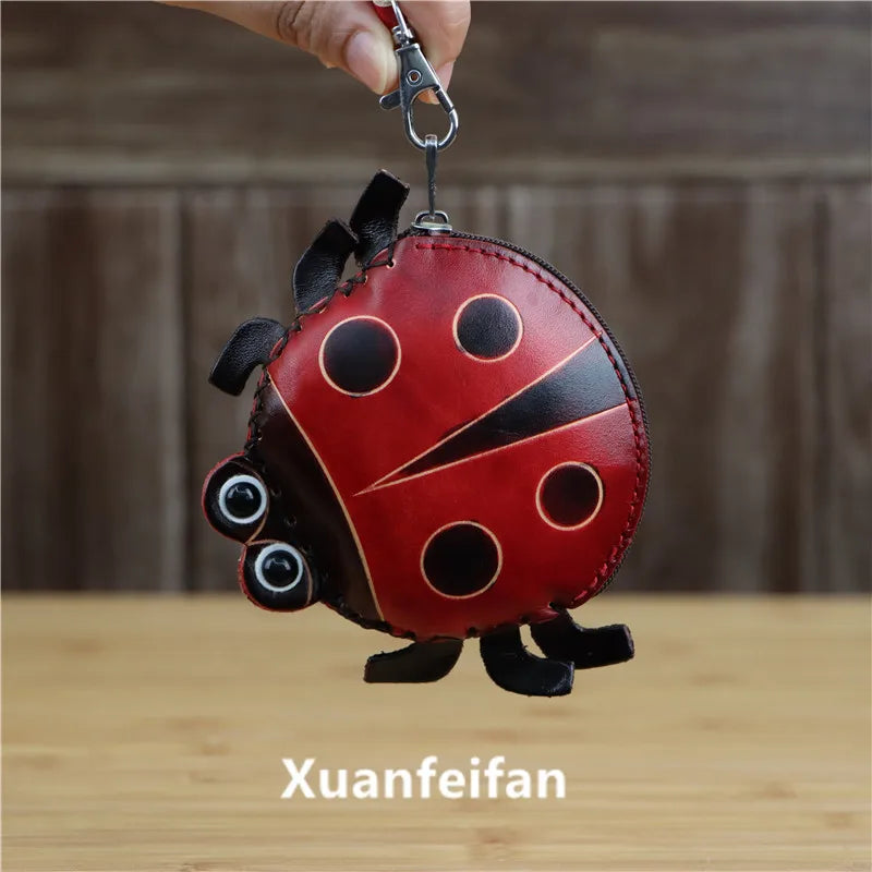 The First Layer Of Cowhide Creative Seven-Star Ladybug Coin Purse Bag Key Change Coin Simple Cartoon Hand Bag Small Gift