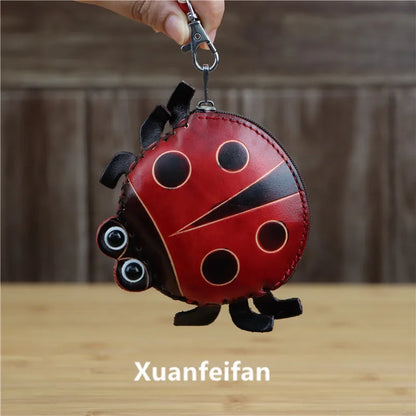 The First Layer Of Cowhide Creative Seven-Star Ladybug Coin Purse Bag Key Change Coin Simple Cartoon Hand Bag Small Gift
