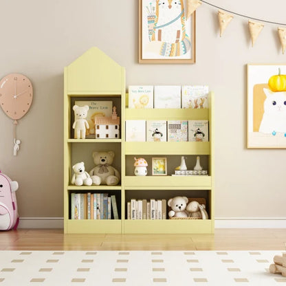 Solid Wood and MDF Children's Portable Bookshelf for Home Office Living Room Bedroom School Solid Wood Style