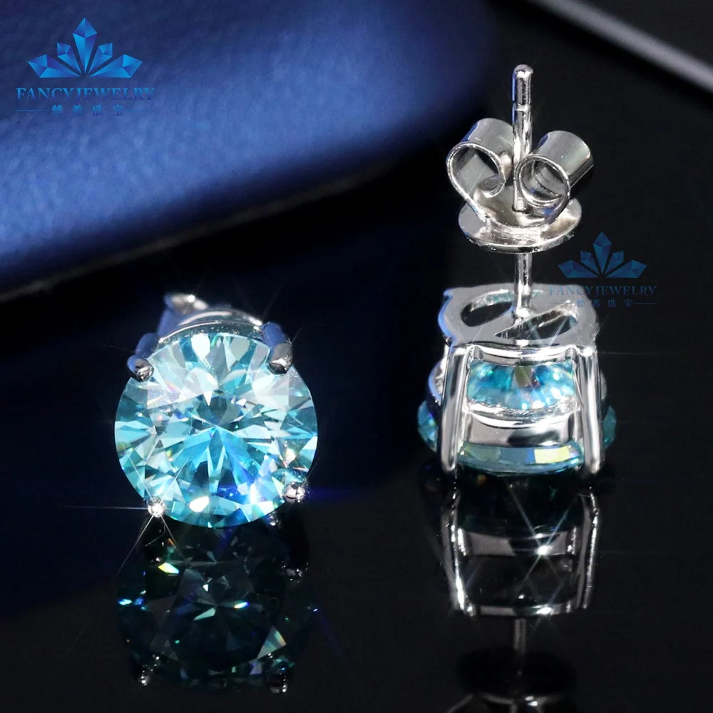 8mm 2CT Moissanite Stud Earrings 100% Real Diamond Pass Tester 4 Claws Women Earrings Yellow Green Red Blue Colorful Earring