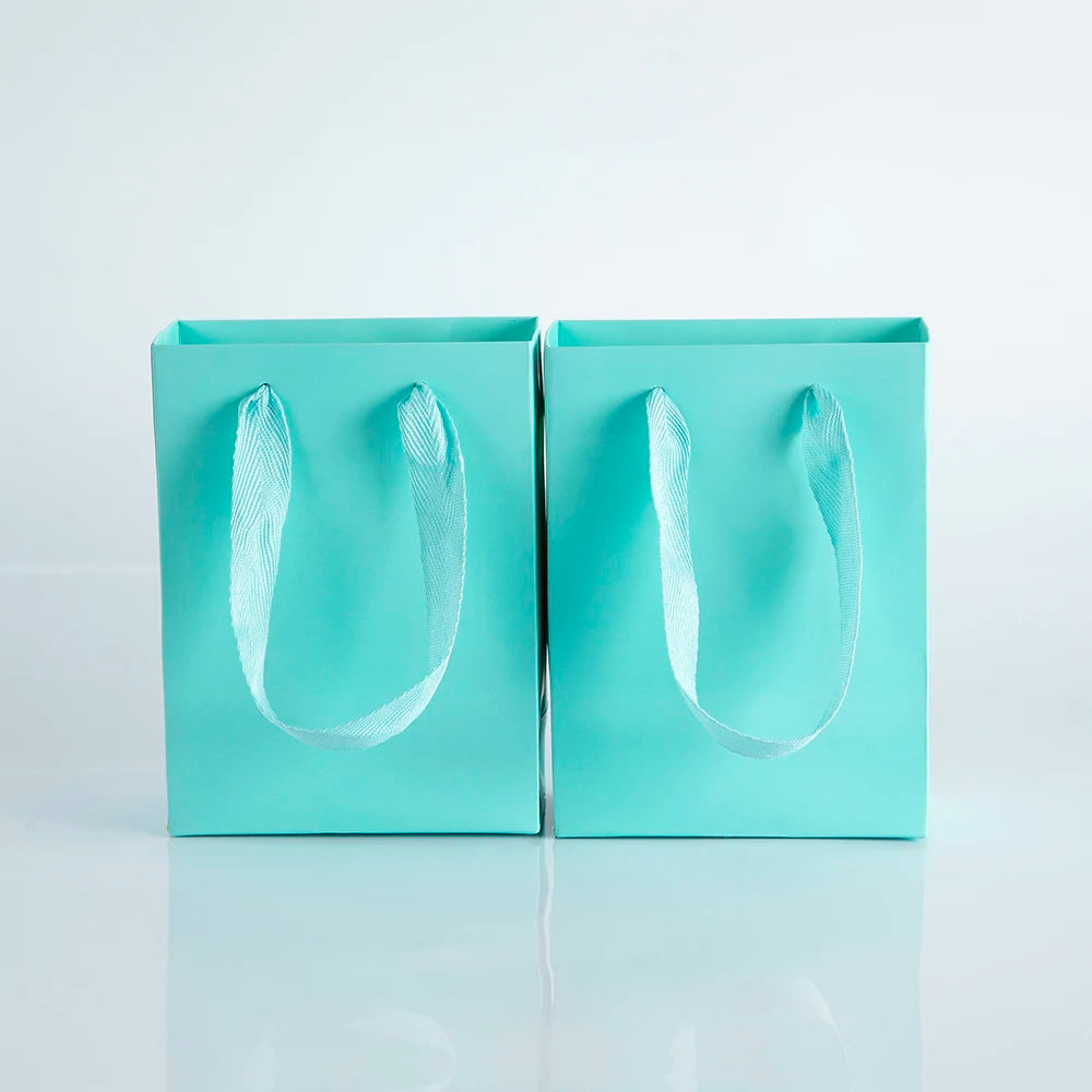 10Pack Bulk Blue White Gift Paper Bags with Ribbon Rope Kraft Handle Shopping Paper Bag 14x7x15cm Fast Food Take Away Packaging