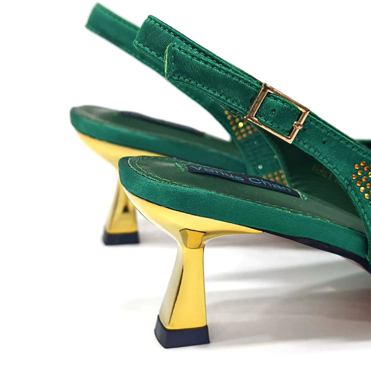 Venus Chan 2024 Green Rhinestone High Heels Pointed Toe Mixed Color Sexy Ladies Shoes With Clutch Bag Set For Luxury Party