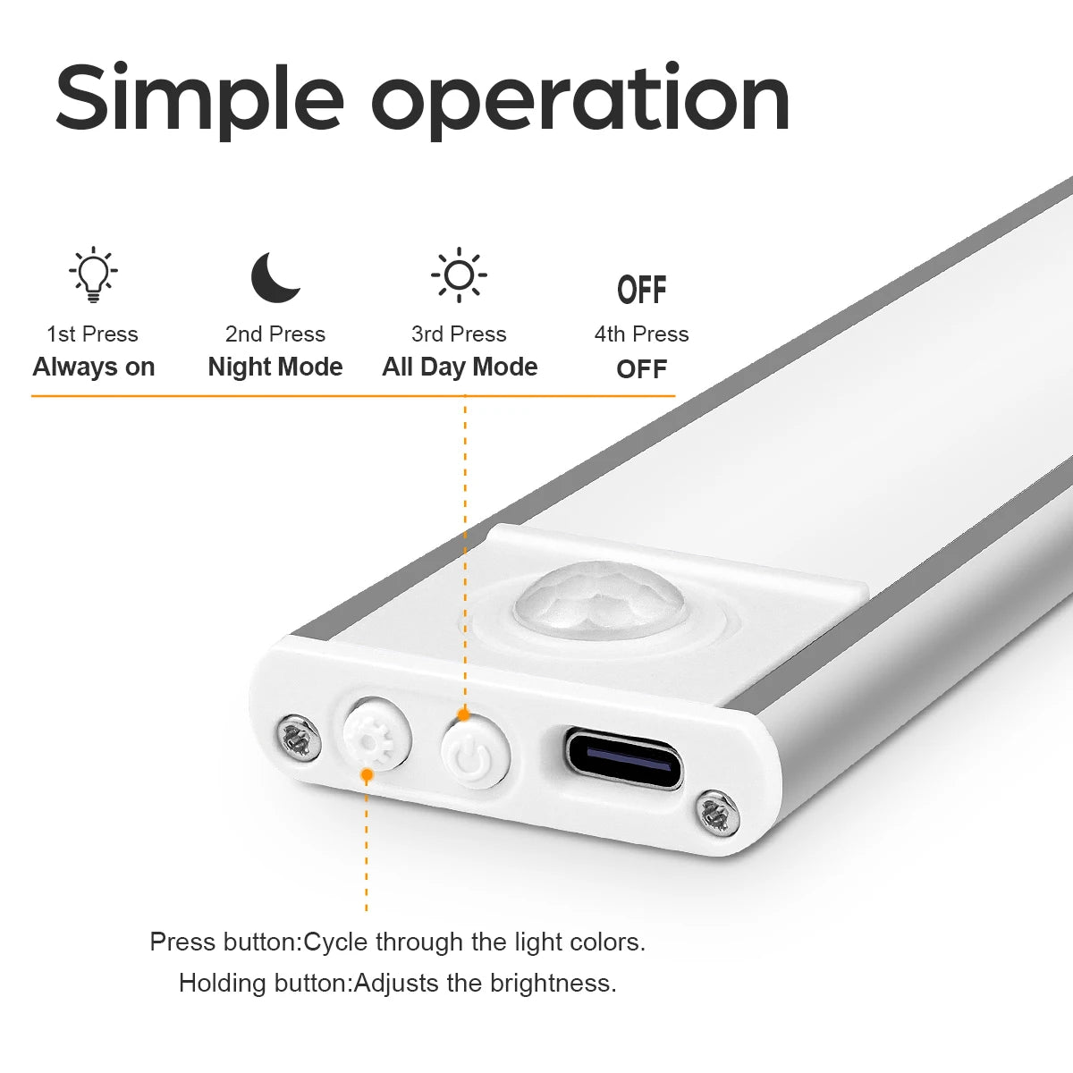 3 Colors Changeable Kitchen Under Cabinet Light Bar Rechargeable USB LED Night Lamp with Human Body Moment PIR Motion Sensor 5V