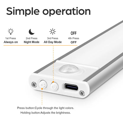 3 Colors Changeable Kitchen Under Cabinet Light Bar Rechargeable USB LED Night Lamp with Human Body Moment PIR Motion Sensor 5V