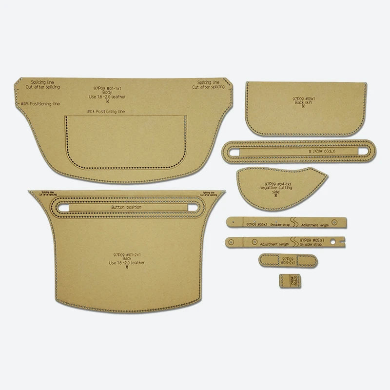 YOMDID 9PCS Handmade Leather Chest Bag Crossbody Backpack Making Sewing Pattern Kraft Template DIY Purse Making Kraft Stencil
