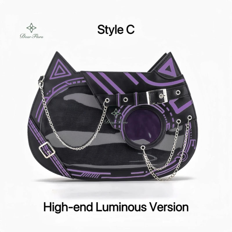Y2K Kawaii Cat Ita Bag Cute PU Backpack Girls Transparent Pocket Harajuku Crossbody Bag Women's Fashion DIY Display Shoulder Bag