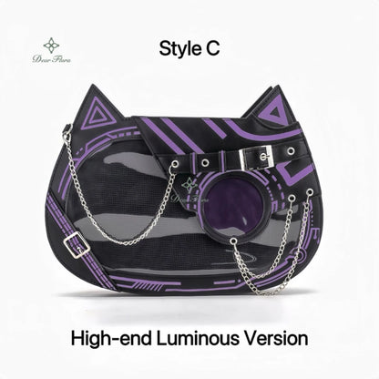Y2K Kawaii Cat Ita Bag Cute PU Backpack Girls Transparent Pocket Harajuku Crossbody Bag Women's Fashion DIY Display Shoulder Bag