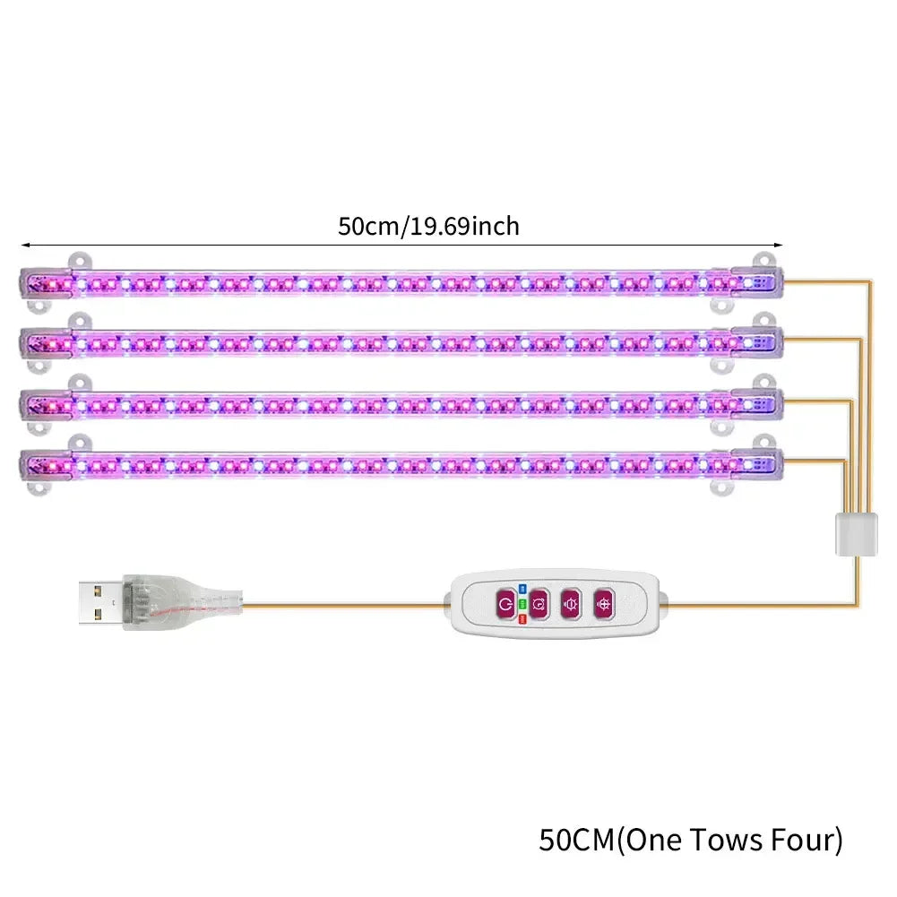 1/2/3/4 Red Blue LED Grow Light Strip Tube Indoor Plant USB Full Spectrum Phyto Lamp Dimmable Timer Seedlings Vegs Flower Lamp