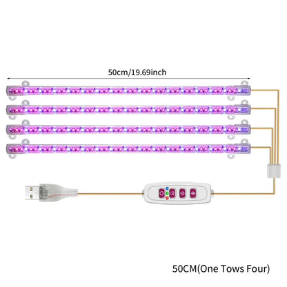 1/2/3/4 Red Blue LED Grow Light Strip Tube Indoor Plant USB Full Spectrum Phyto Lamp Dimmable Timer Seedlings Vegs Flower Lamp