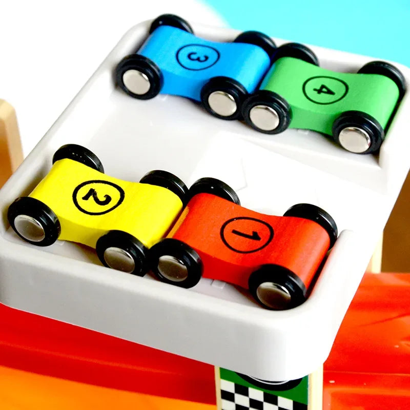 1/4Pcs Mini Wooden Gliding Car Toy Ramp Race Slide Track Car Games Replacement Car Colorful Model Vehicle Toys for Children Boys