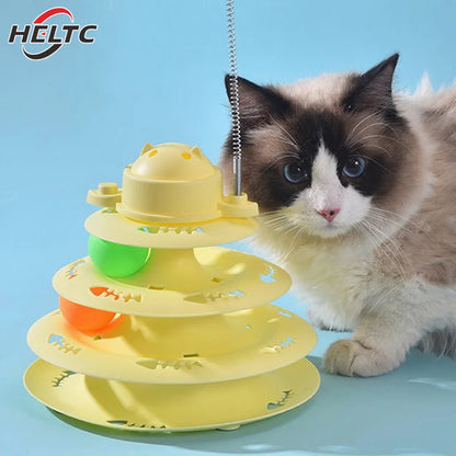 Funny 4-layer Rotatable Track Amusement Plate Cat Toy Amusing Cat Stick Cat Intelligence Interactive Training Balls Toys