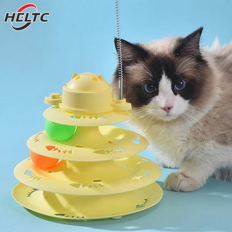 Funny 4-layer Rotatable Track Amusement Plate Cat Toy Amusing Cat Stick Cat Intelligence Interactive Training Balls Toys