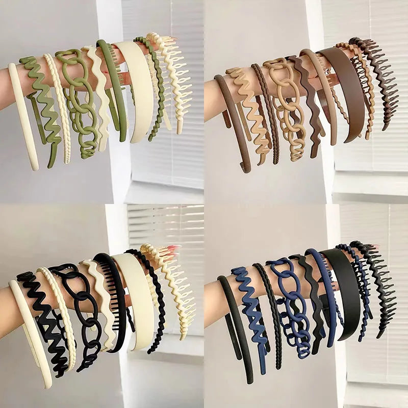 9Pcs/Set Non-slip Hair Hoop Band for Women Men Frosted Face Wash Headband Multi-style Headbands Simple Hairband Hair Accessories