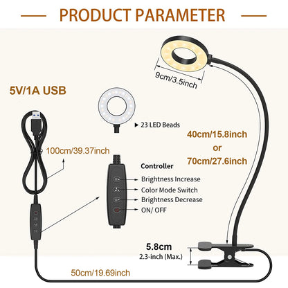 USB LED Reading Lights Flexible Gooseneck Dimmable Table Lamp Clip On Indoor Bedroom Eye Protection Desk Light Book Clamp Lamp