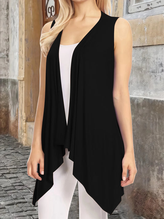 Elegant Sleeveless Open Front Cardigan Vest for Women - Plus Size Lightweight Draped Long Vest