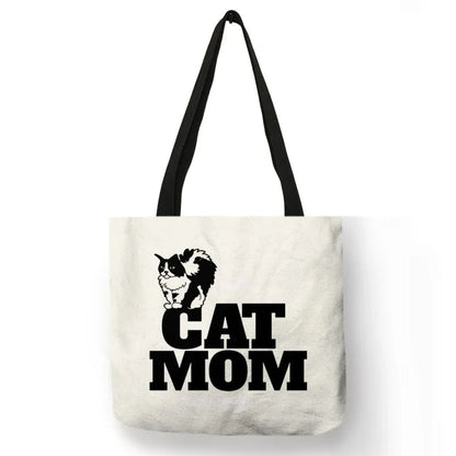 Black Cat Print Animal Art Painting Shopping Hand Bag Women Shoulder Bag Eco Large Graphic Tote Shopper Bag  for Boutique