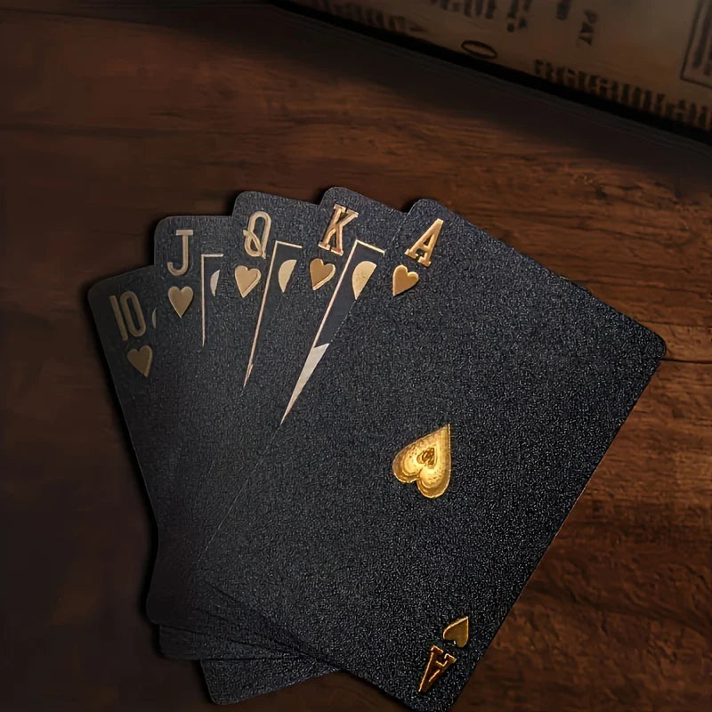 Waterproof Black & Golden Foil Playing Cards - Durable Plastic Poker Deck for Tabletop Games