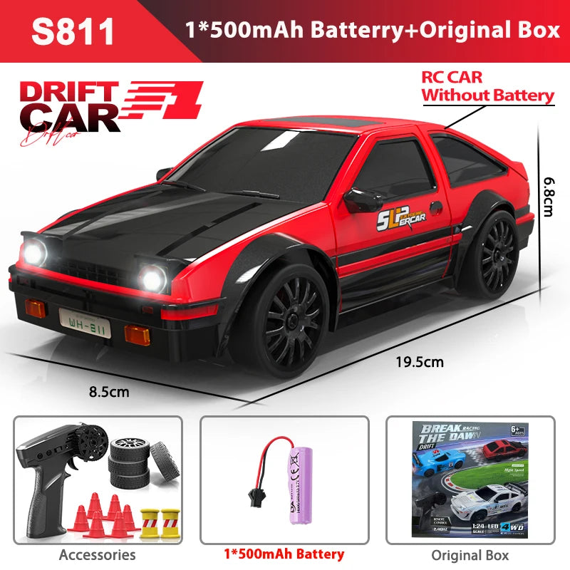 ZWN GTR Model AE86 RC CAR With LED Light 2.4G Radio Remote Control Drift Cars Professional 4WD Racing Toys for Children Gifts