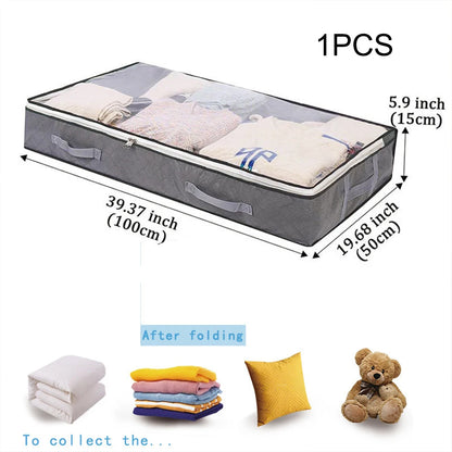 2pcs under the bed quilt storage bag with cover can be folded, can be used for bedding clothes toys，Clothing organizer