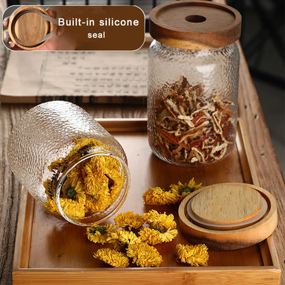 Wood Lid Glass Airtight Canister Kitchen Storage Bottles Jars Food Container Grains Tea Coffee Beans Grains Candy Jar Containers