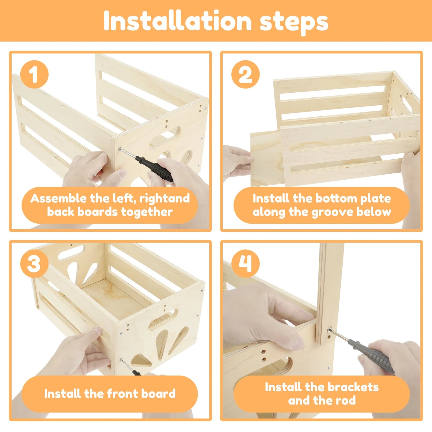 Wood Storage Crate Baby Toys Clothing Organizer Box Children Portable Basket Long Handle Sturdy