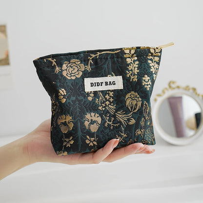 Women's Makeup Bag Noble Printed Gold Flowers Large Capacity Lipstick Air Cushion Storage Bag Portable Travel Toiletry Bag