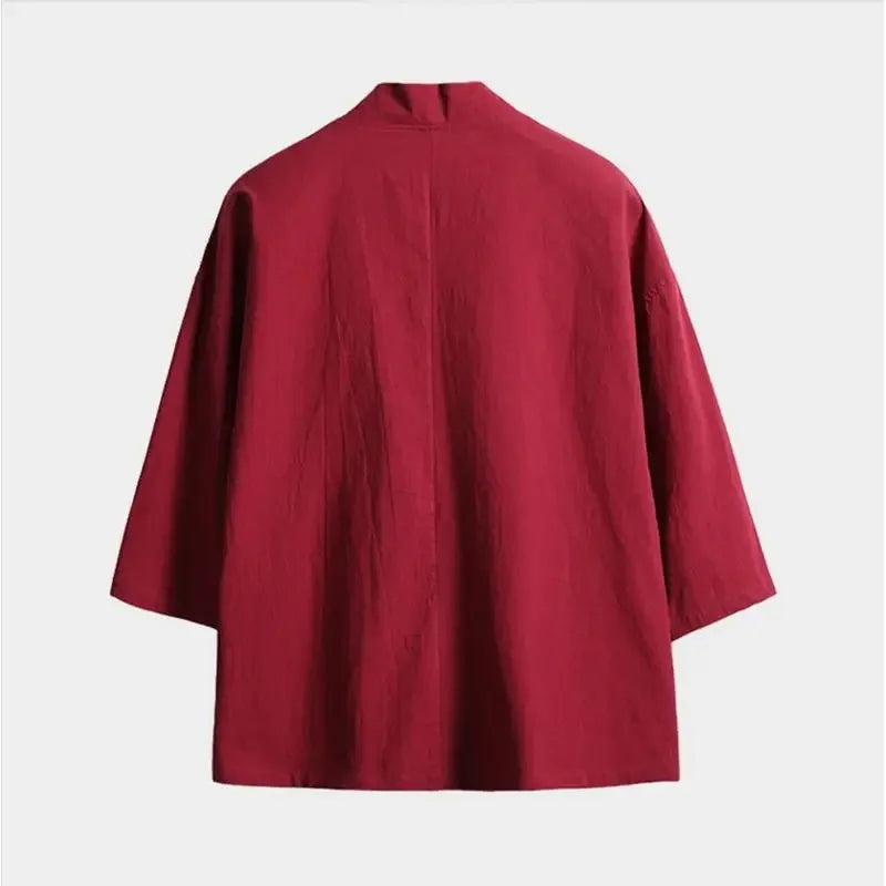 Traditional Hanfu Men's Kimono Cardigan Japanese Style Feather Weave Half Sleeve Chinese Culture Sun Protection Top Jacket Men