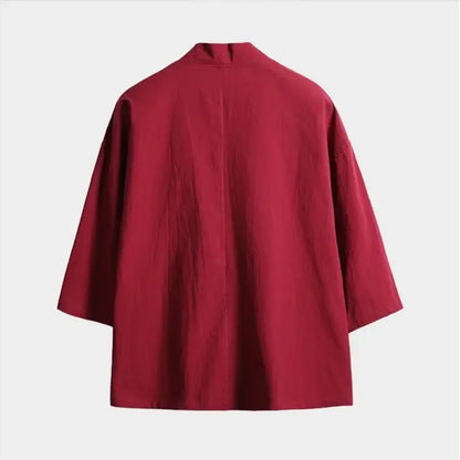 Traditional Hanfu Men's Kimono Cardigan Japanese Style Feather Weave Half Sleeve Chinese Culture Sun Protection Top Jacket Men