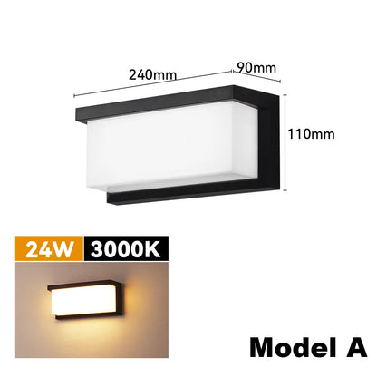 Waterproof Outdoor LED Wall Light 24W Modern Exterior Wall Lamp AC90-260V Outside Facade Wall Lighting for Street Porch Garden