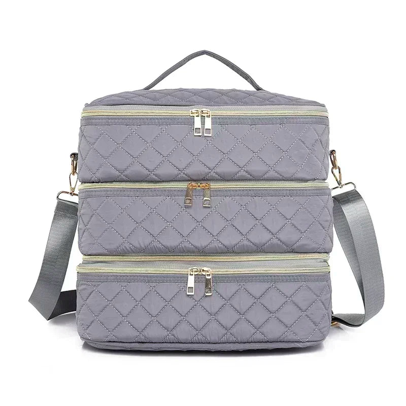 80Bottles Nail Polish Storage Bag Portable Cosmetic Large Shoulder Bag Organizer for Travel Nail Salon 3 Layer Essential Oil Bag