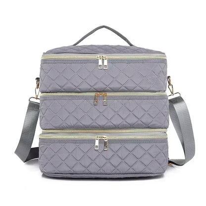 80Bottles Nail Polish Storage Bag Portable Cosmetic Large Shoulder Bag Organizer for Travel Nail Salon 3 Layer Essential Oil Bag