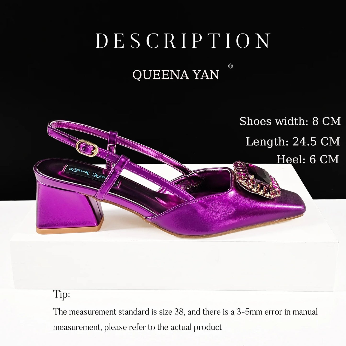 Queena Yan Italian Rhinestone-Studded Pointed-Toe High Heel Shoes or with Matching Bag Set – Stylish & Comfortable Women's shoe