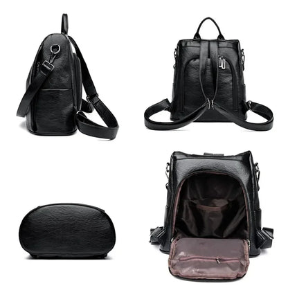 Women Large Capacity Anti Theft Backpack High Quality Leather Female Vintage School Bag Simplicity Leisure Ladies Travel Bagpack