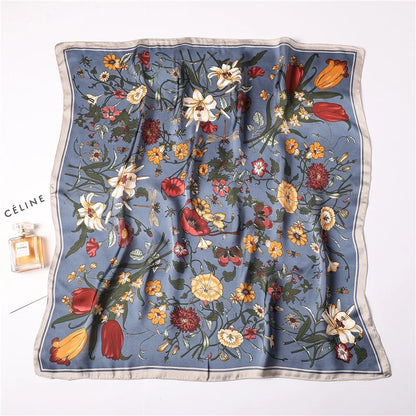 Spring and Summer Print Hair Scarf Women Floral Kerchief Neck Tie Hand Wrist Foulard Shawl Wraps Sun Protection Hijab Bandana