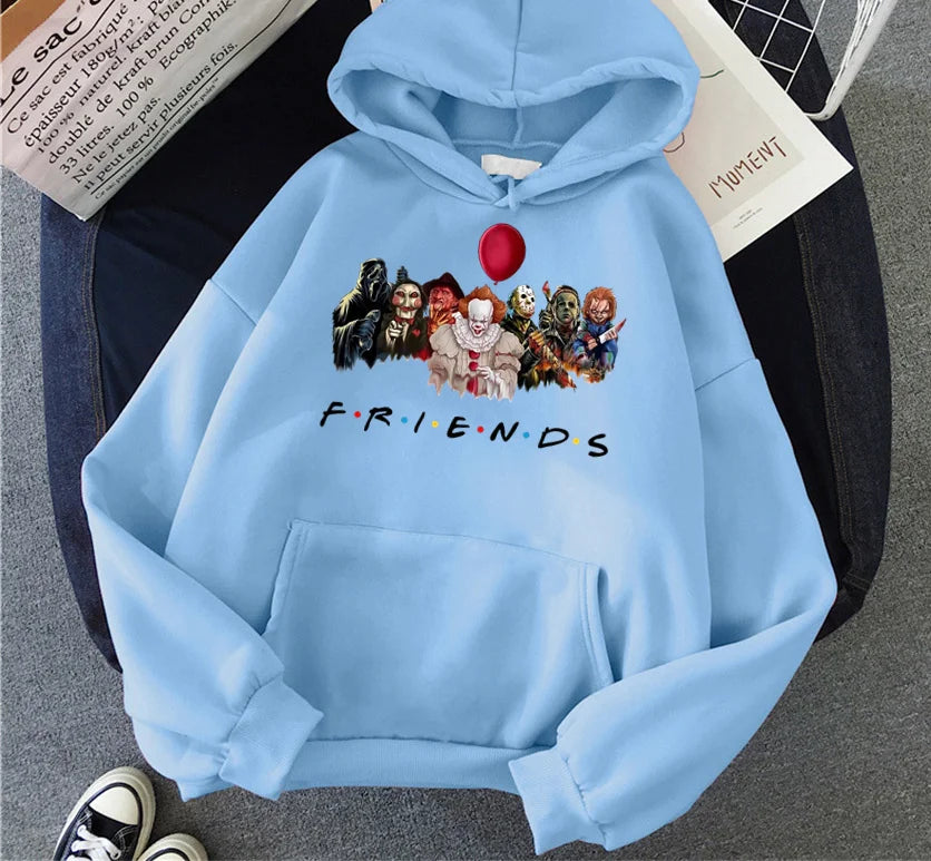 Women Hoodies Japanese Anime Demon Friend print Hip Hop Fleece Woman Casual Pullover Unisex Streetwear Male Y2K Clothes Hoody