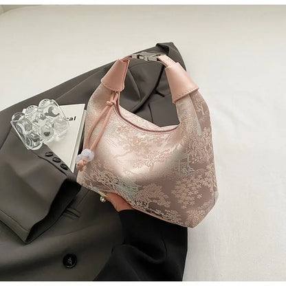 4 Colors Embroidered Chinese Style Handbag Zipper Canvas Pea Purses Adjustable Luxury Cheongsam Bag Work