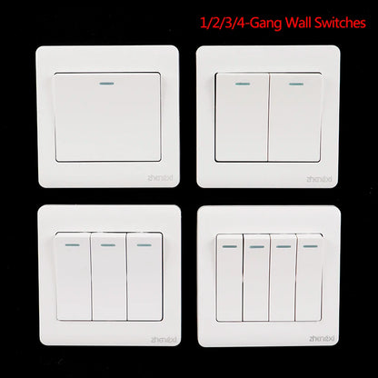 Wall Switches 1/2/3/4 Gang Button Wall Light Switch On / Off Push Button Interruptor Stainless Steel Panel Work With LED Lamp