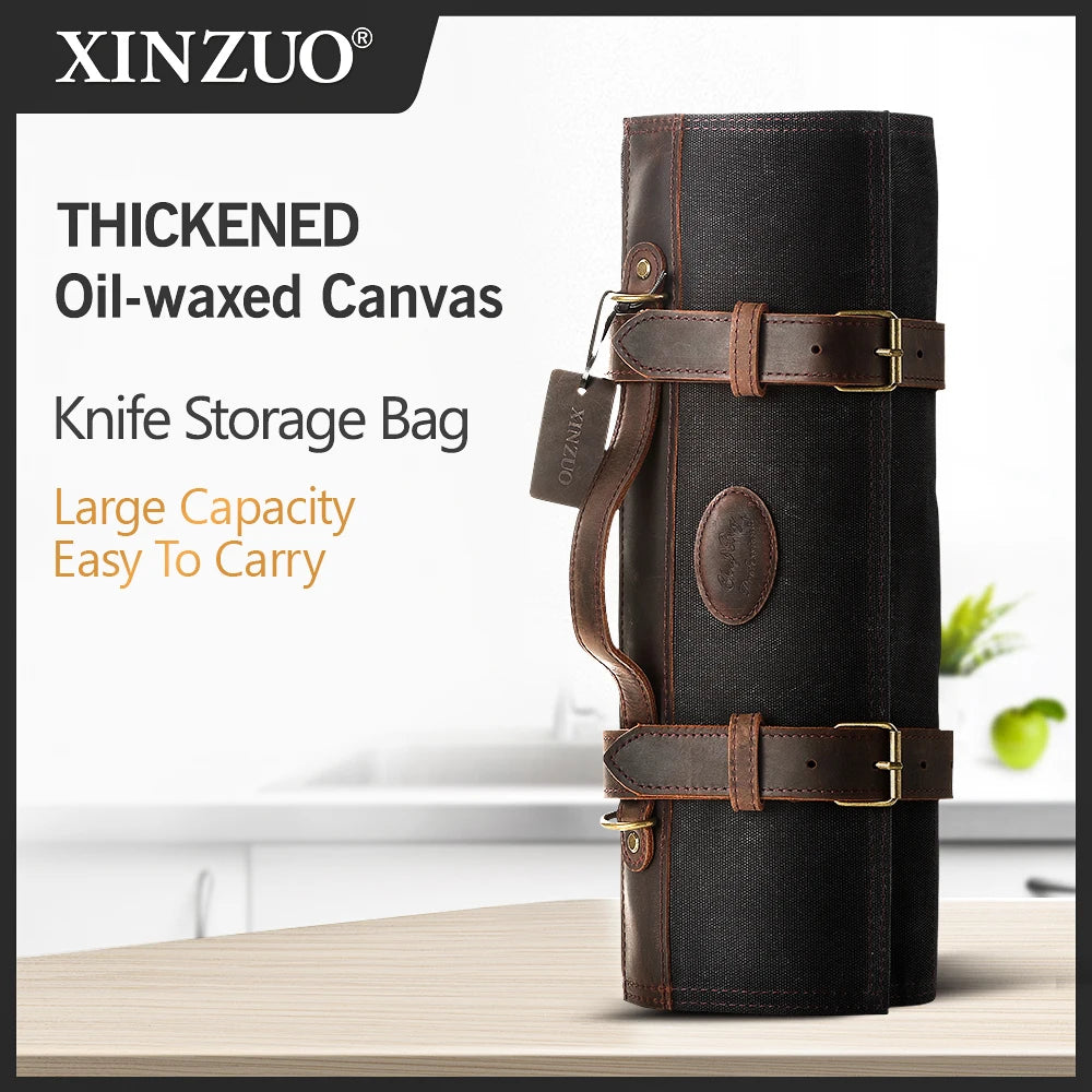 XINZUO Thickened Canvas Foldable Chef Roll Bag Kitchen Knife Bags Cooking Portable Durable Knife Storage Pockets Carry Case