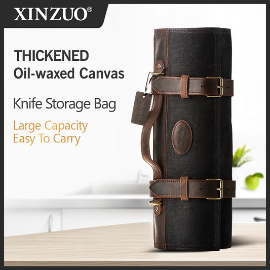 XINZUO Thickened Canvas Foldable Chef Roll Bag Kitchen Knife Bags Cooking Portable Durable Knife Storage Pockets Carry Case