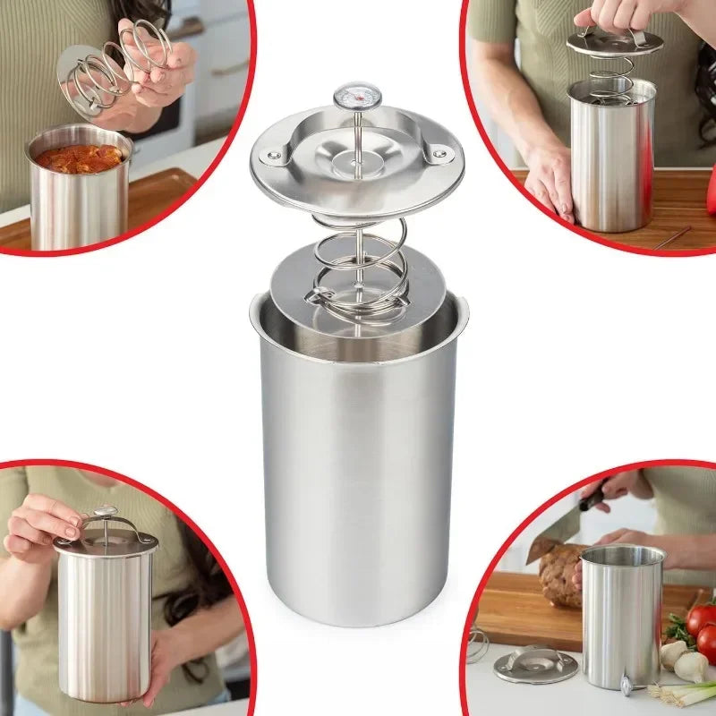 Stainless Steel Steamed Meat Pot Meat Press Cooker Ham Press with Thermometer Steamed Meat Bucket Home Kitchen Cooking Bake Tool