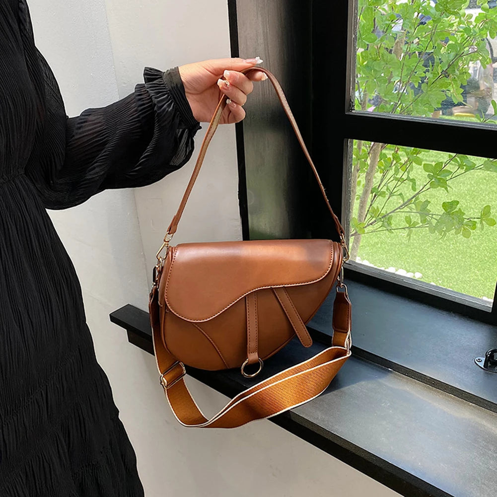 Women Small Handbag Saddle Shoulder Bag Ladies Top Handle Bag PU Leather Small Crossbody Bag Two Straps Solid Color Shoulder Bag