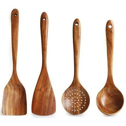 Wood Kitchenware Cooking Set Household Spatula Spoon Set Salad Spoon Fork Stirring Spoon Kitchen Baking Set With storage bucket