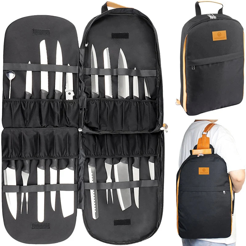 21 Slot Backpack Chef Knife Bag Professional Camping Kitchen Knives Utensils Pocket Santoku Cleaver Slicing Utility Carry Case