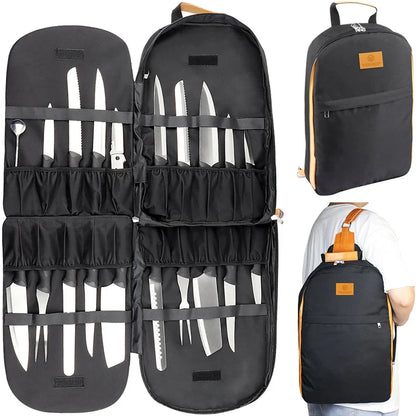21 Slot Backpack Chef Knife Bag Professional Camping Kitchen Knives Utensils Pocket Santoku Cleaver Slicing Utility Carry Case