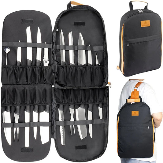 21 Slot Backpack Chef Knife Bag Professional Camping Kitchen Knives Utensils Pocket Santoku Cleaver Slicing Utility Carry Case