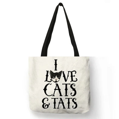 Black Cat Print Animal Art Painting Shopping Hand Bag Women Shoulder Bag Eco Large Graphic Tote Shopper Bag  for Boutique