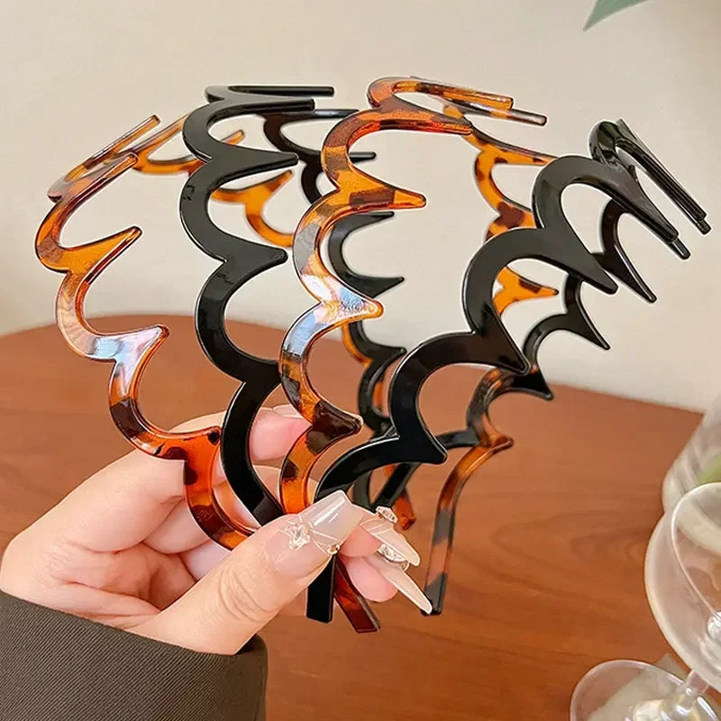 2PCS Fashion Wave Headbands for Women Solid Color Toothed Non-slip Hair Bands Girl Face Wash Sports Hairbands Hair Accessories